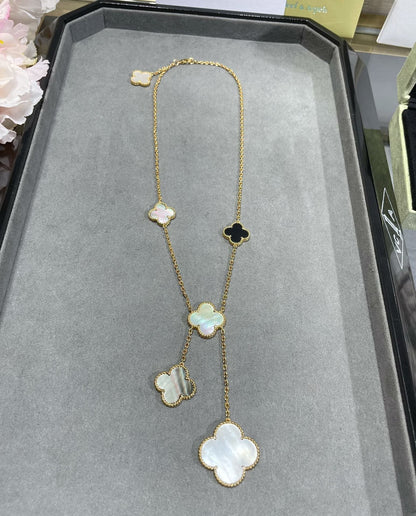 [Lumi Jewellery]CLOVER 6 MOTIF MOP ONYX GOLD NECKLACE