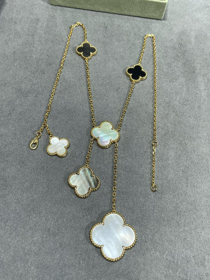 [Lumi Jewellery]CLOVER 6 MOTIF MOP ONYX GOLD NECKLACE