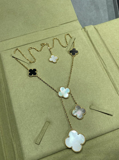 [Lumi Jewellery]CLOVER 6 MOTIF MOP ONYX GOLD NECKLACE