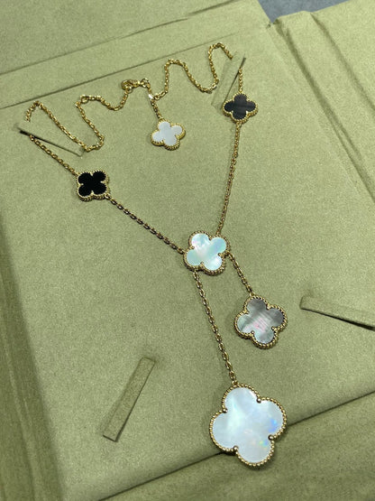 [Lumi Jewellery]CLOVER 6 MOTIF MOP ONYX GOLD NECKLACE