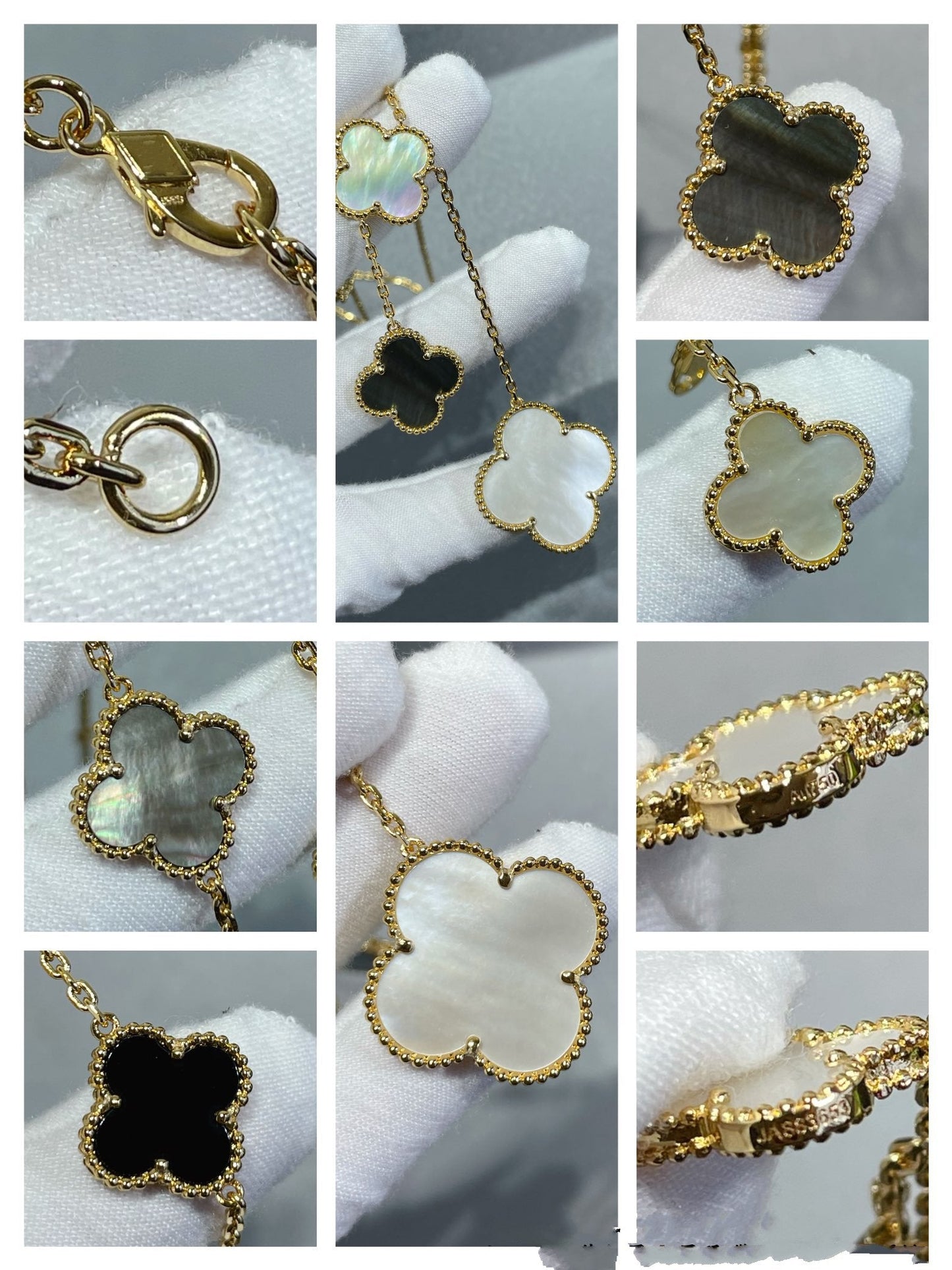[Lumi Jewellery]CLOVER 6 MOTIF MOP ONYX GOLD NECKLACE