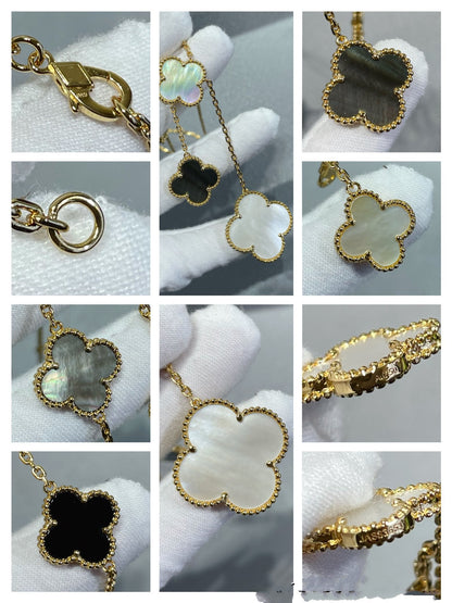 [Lumi Jewellery]CLOVER 6 MOTIF MOP ONYX GOLD NECKLACE