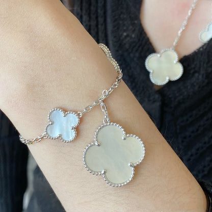[Lumi Jewellery]CLOVER 5 MOTIF WHITE MOP SILVER BRACELET