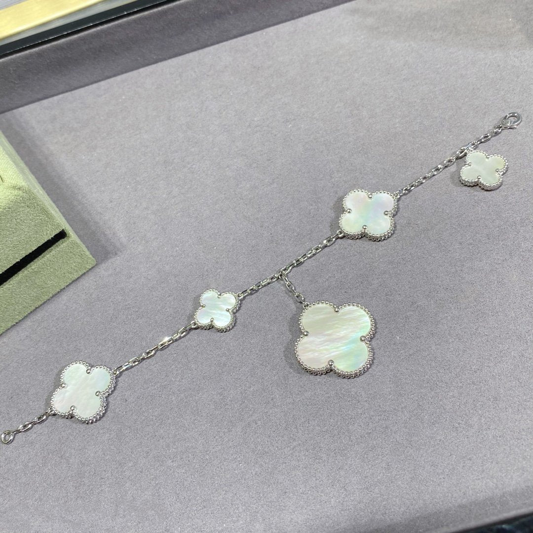 [Lumi Jewellery]CLOVER 5 MOTIF WHITE MOP SILVER BRACELET
