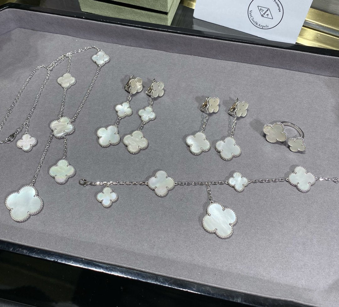 [Lumi Jewellery]CLOVER 5 MOTIF WHITE MOP SILVER BRACELET