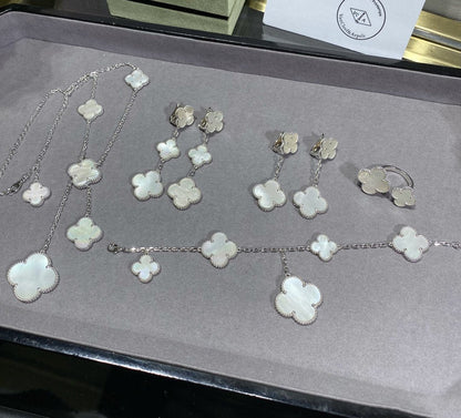 [Lumi Jewellery]CLOVER 5 MOTIF WHITE MOP SILVER BRACELET