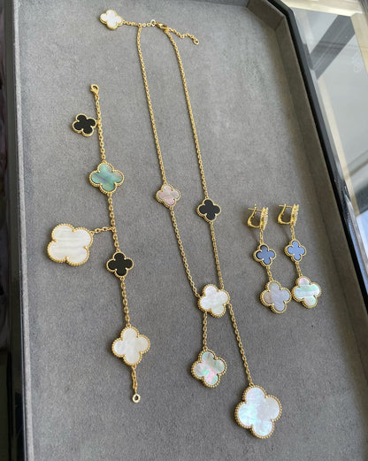 [Lumi Jewellery]CLOVER 3 MOTIF MOP ONYX DARK MOP PINK GOLD EARRINGS