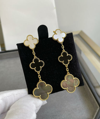 [Lumi Jewellery]CLOVER 3 MOTIF MOP ONYX DARK MOP PINK GOLD EARRINGS