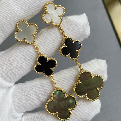 [Lumi Jewellery]CLOVER 3 MOTIF MOP ONYX DARK MOP PINK GOLD EARRINGS