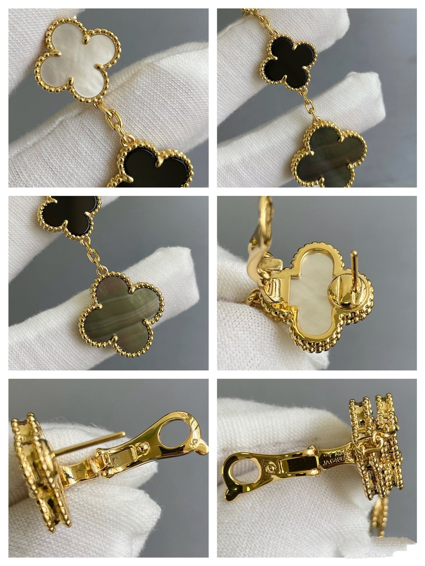 [Lumi Jewellery]CLOVER 3 MOTIF MOP ONYX DARK MOP PINK GOLD EARRINGS