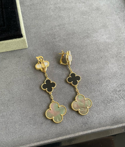 [Lumi Jewellery]CLOVER 3 MOTIF MOP ONYX DARK MOP PINK GOLD EARRINGS