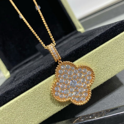 [Lumi Jewellery]CLOVER 25MM LARGE PEDANT DIAMOND PAVED LONG NECKLACE