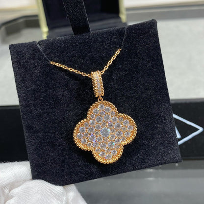 [Lumi Jewellery]CLOVER 25MM LARGE PEDANT DIAMOND PAVED LONG NECKLACE