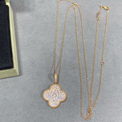 [Lumi Jewellery]CLOVER 25MM LARGE PEDANT DIAMOND PAVED LONG NECKLACE