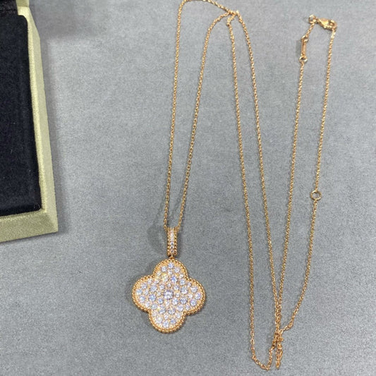 [Lumi Jewellery]CLOVER 25MM LARGE PEDANT DIAMOND PAVED LONG NECKLACE