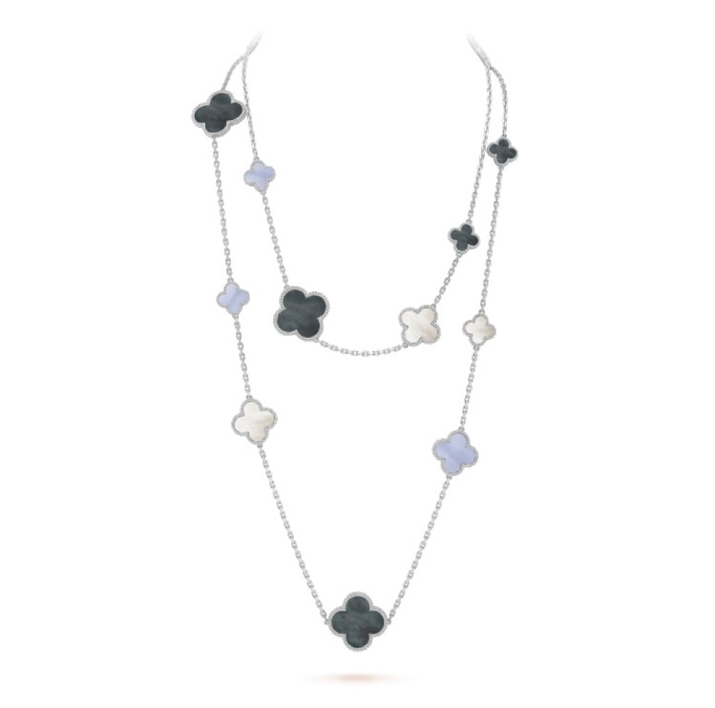[Lumi Jewellery]CLOVER 16 MOTIF CHALCEDONY MOP SILVER NECKLACE
