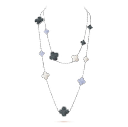 [Lumi Jewellery]CLOVER 16 MOTIF CHALCEDONY MOP SILVER NECKLACE