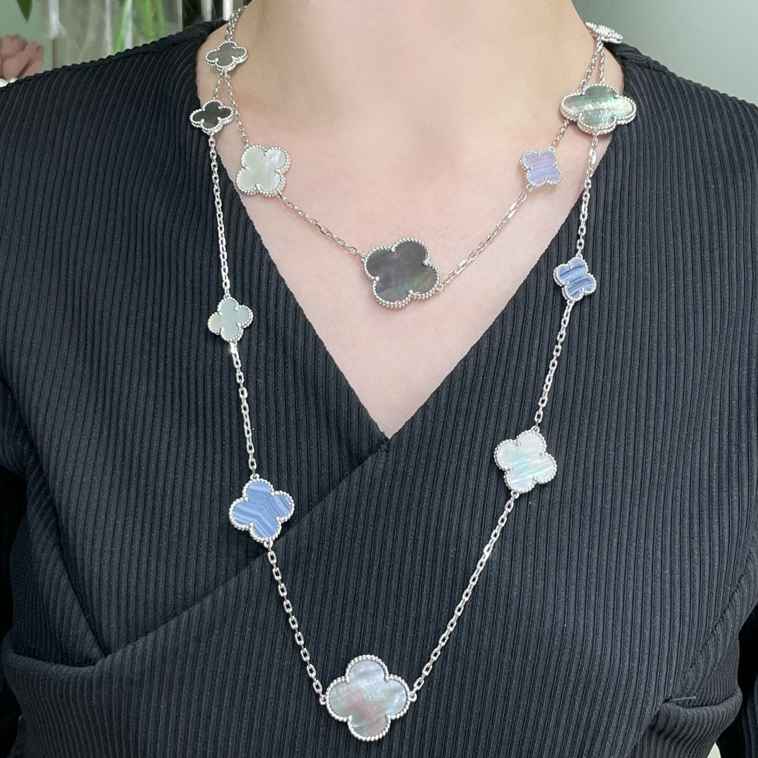 [Lumi Jewellery]CLOVER 16 MOTIF CHALCEDONY MOP SILVER NECKLACE