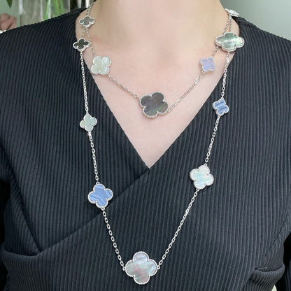 [Lumi Jewellery]CLOVER 16 MOTIF CHALCEDONY MOP SILVER NECKLACE