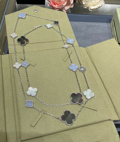 [Lumi Jewellery]CLOVER 16 MOTIF CHALCEDONY MOP SILVER NECKLACE