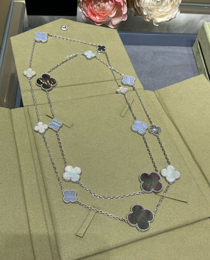 [Lumi Jewellery]CLOVER 16 MOTIF CHALCEDONY MOP SILVER NECKLACE