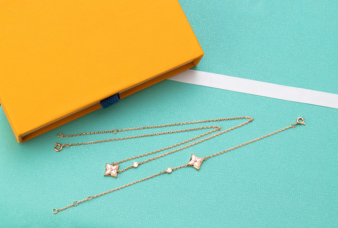 [Lumi Jewellery]STAR PINK MOP 1 DIAMOND PINK GOLD NECKLACE