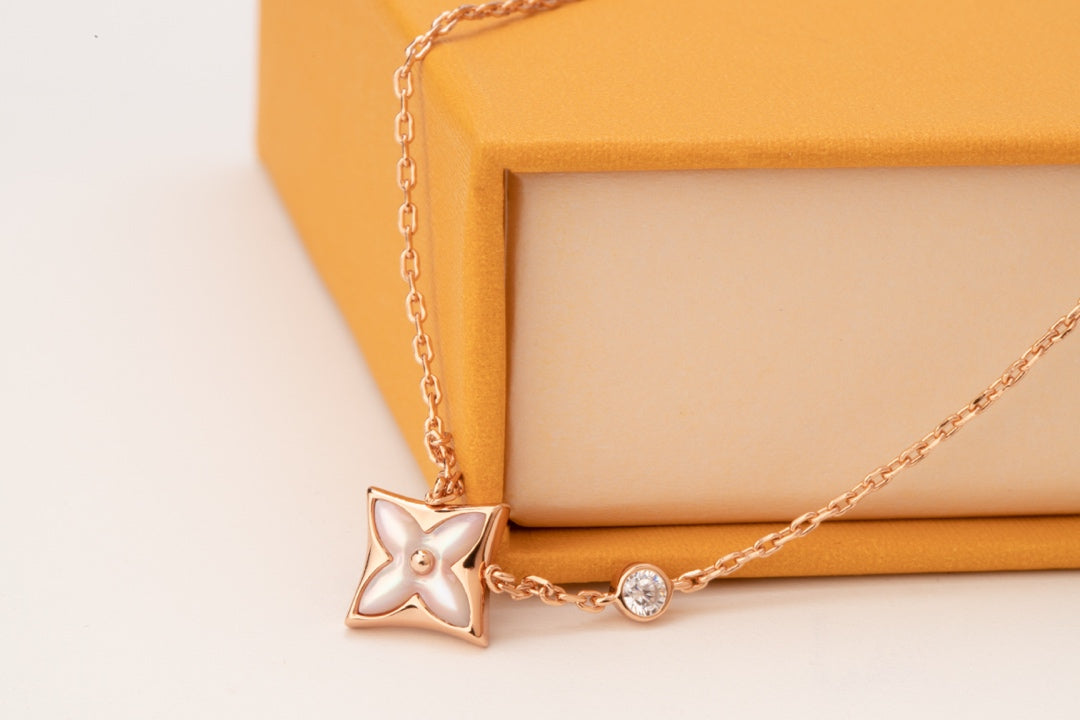 [Lumi Jewellery]STAR PINK MOP 1 DIAMOND PINK GOLD NECKLACE