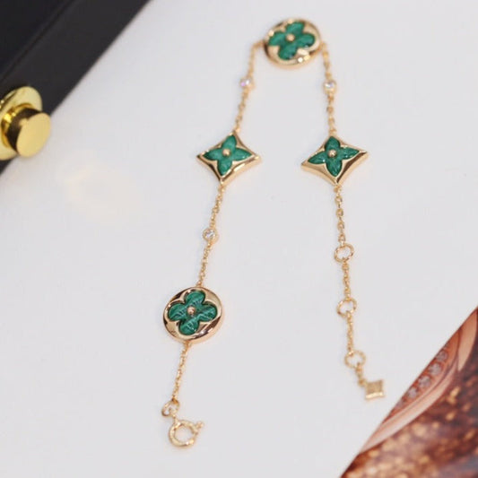 [Lumi Jewellery]STAR AND SUN 4 MOTIF PINK GOLD MALACHITE BRACELET
