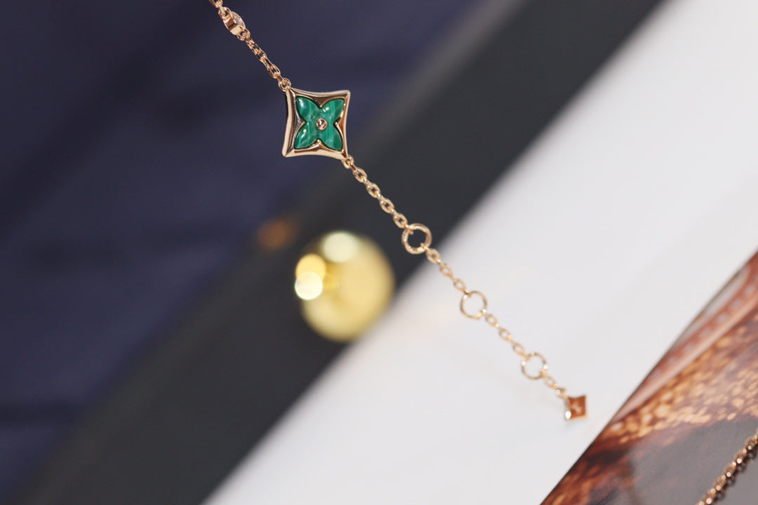[Lumi Jewellery]STAR AND SUN 4 MOTIF PINK GOLD MALACHITE BRACELET