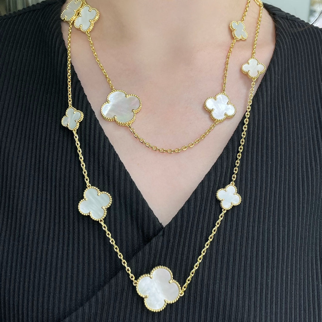 [Lumi Jewellery]CLOVER 16 MOTIF WHITE MOP GOLD NECKLACE