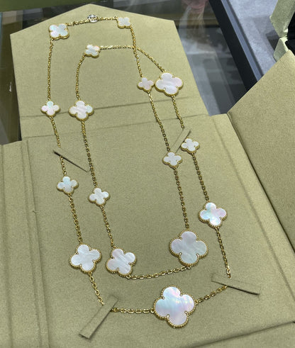 [Lumi Jewellery]CLOVER 16 MOTIF WHITE MOP GOLD NECKLACE