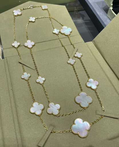 [Lumi Jewellery]CLOVER 16 MOTIF WHITE MOP GOLD NECKLACE