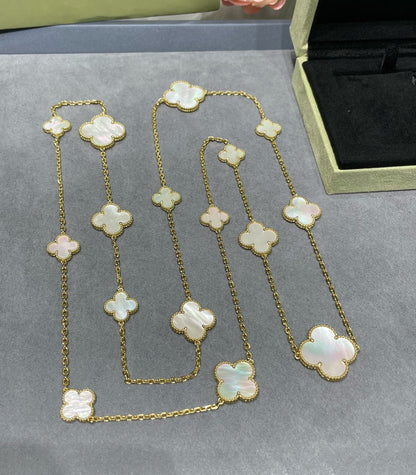 [Lumi Jewellery]CLOVER 16 MOTIF WHITE MOP GOLD NECKLACE