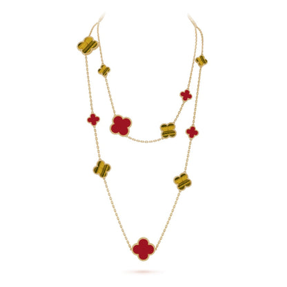[Lumi Jewellery]CLOVER 16 MOTIF CARNELIAN TIGER EYE ROSE GOLD NECKLACE