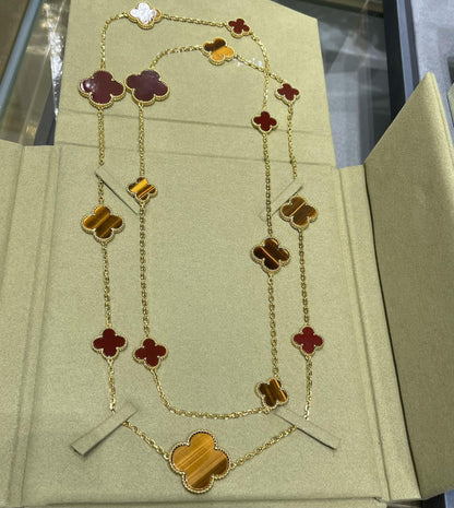 [Lumi Jewellery]CLOVER 16 MOTIF CARNELIAN TIGER EYE ROSE GOLD NECKLACE