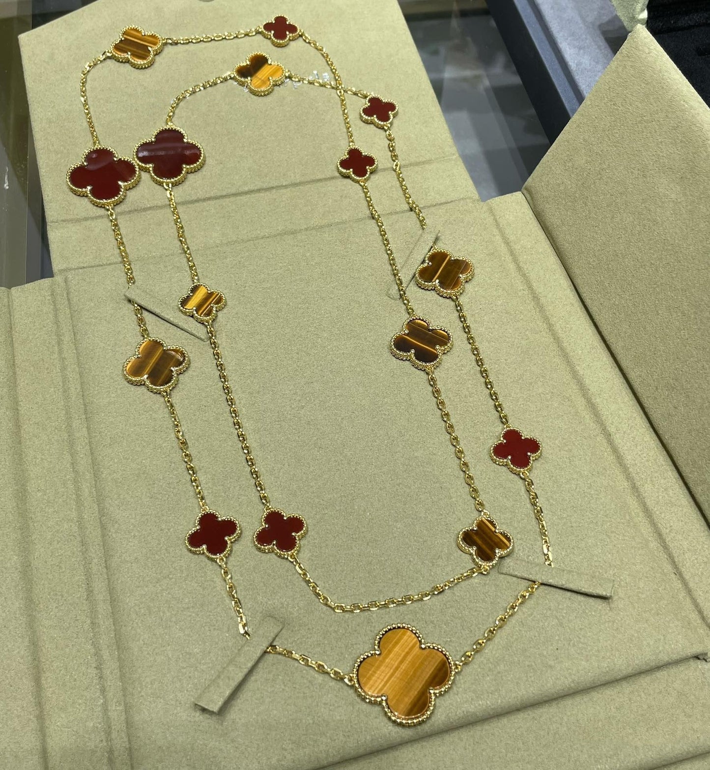 [Lumi Jewellery]CLOVER 16 MOTIF CARNELIAN TIGER EYE ROSE GOLD NECKLACE