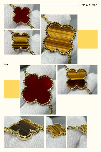 [Lumi Jewellery]CLOVER 16 MOTIF CARNELIAN TIGER EYE ROSE GOLD NECKLACE