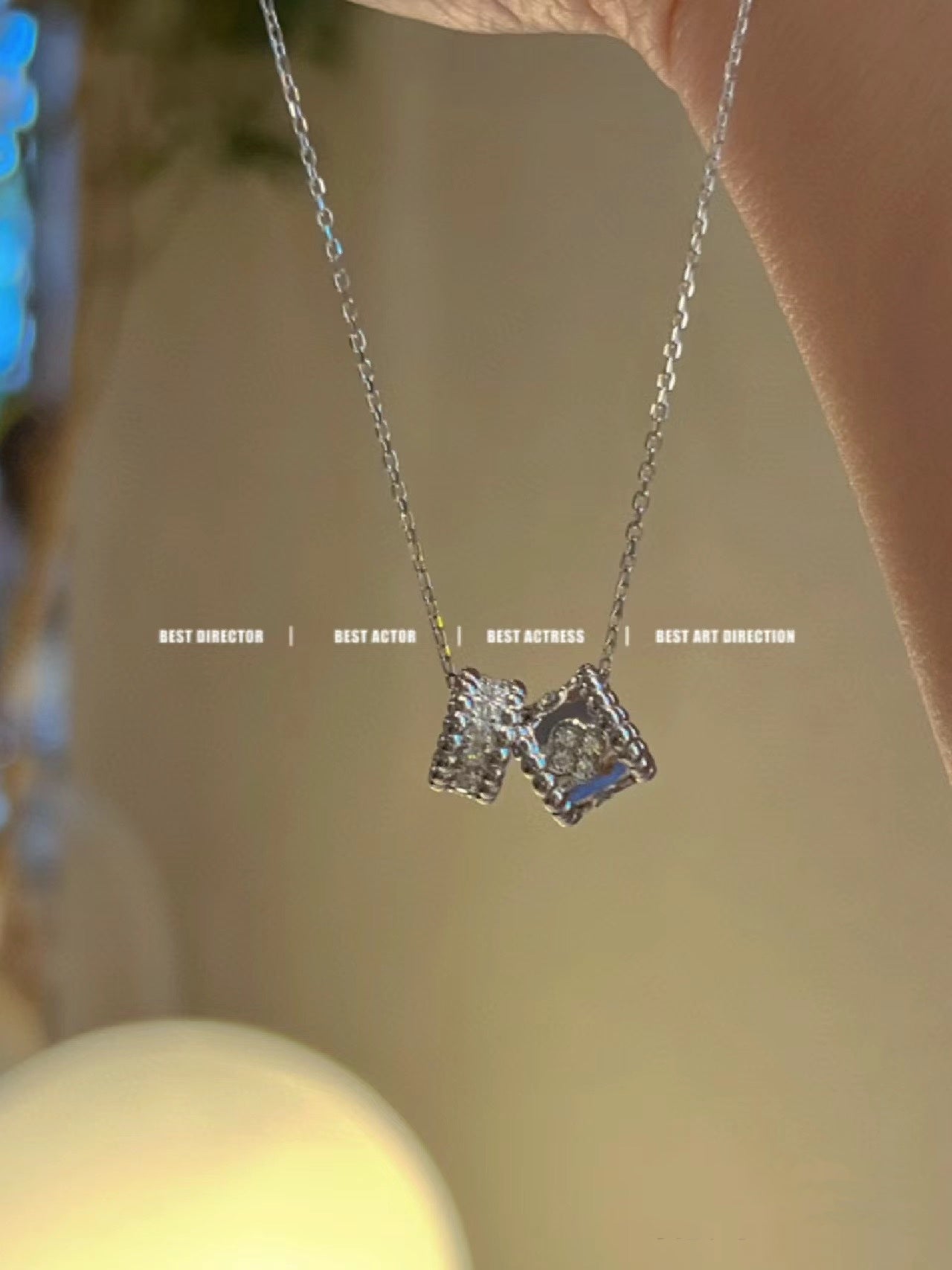 [Lumi Jewellery]PERLEE DOUBLE PENDANT SILVER DIAMOND NECKLACE