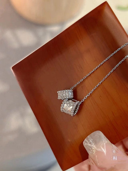 [Lumi Jewellery]PERLEE DOUBLE PENDANT SILVER DIAMOND NECKLACE