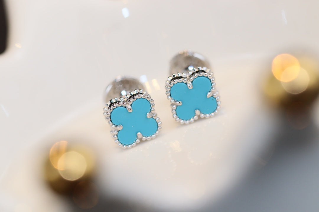 [Lumi Jewellery]CLOVER MINI TURQUOISE SILVER STUD EARRINGS
