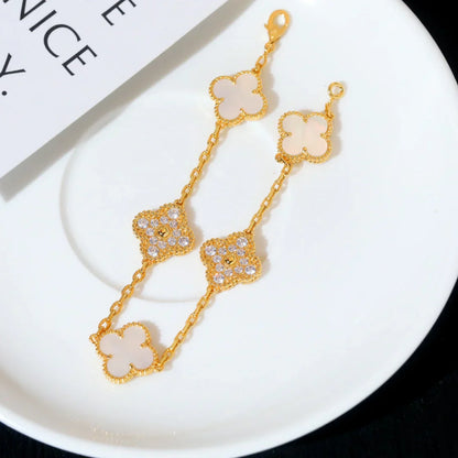 [Lumi Jewellery]CLOVER WHITE PEARL MOP 5 MOTIF BRACELET COLLECTION