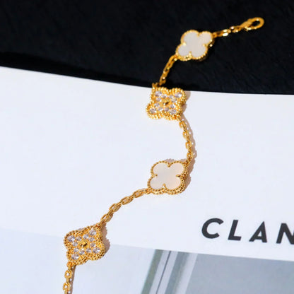 [Lumi Jewellery]CLOVER WHITE PEARL MOP 5 MOTIF BRACELET COLLECTION
