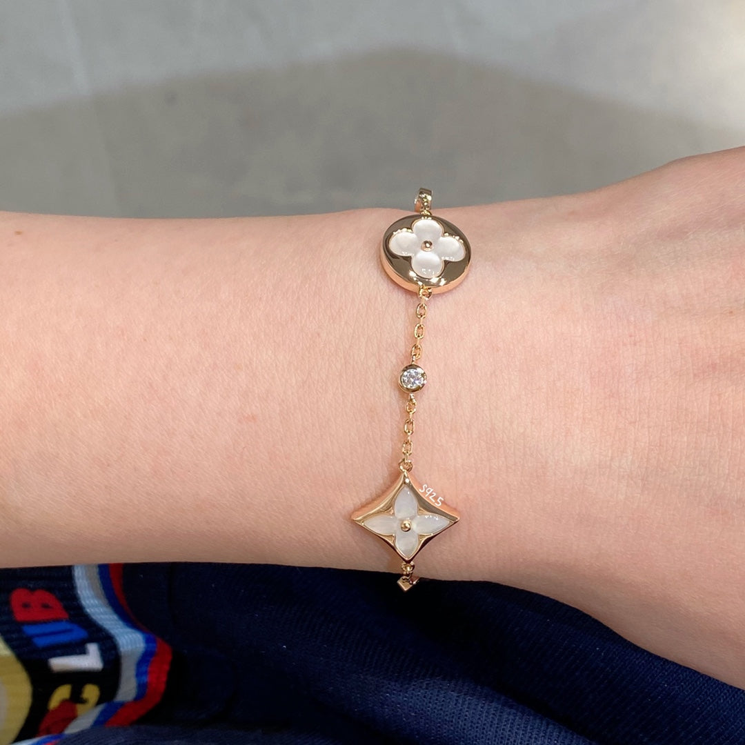 [Lumi Jewellery]STAR AND SUN 4 MOTIF WHITE MOP PINK GOLD BRACELET