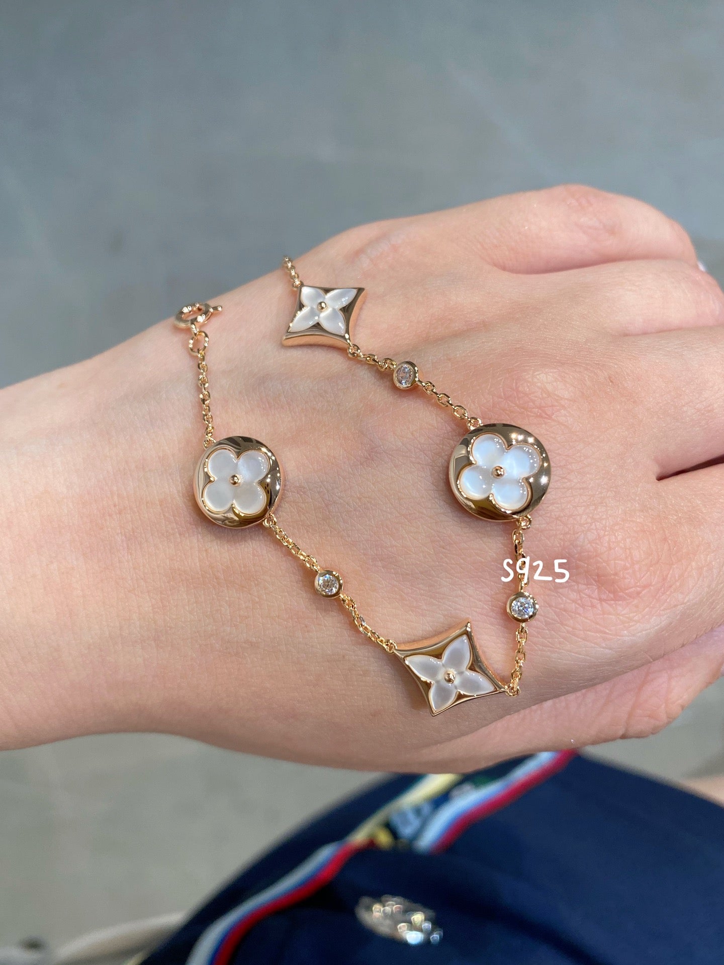 [Lumi Jewellery]STAR AND SUN 4 MOTIF WHITE MOP PINK GOLD BRACELET