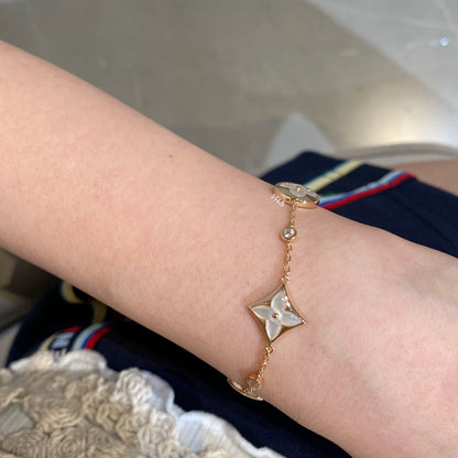 [Lumi Jewellery]STAR AND SUN 4 MOTIF WHITE MOP PINK GOLD BRACELET