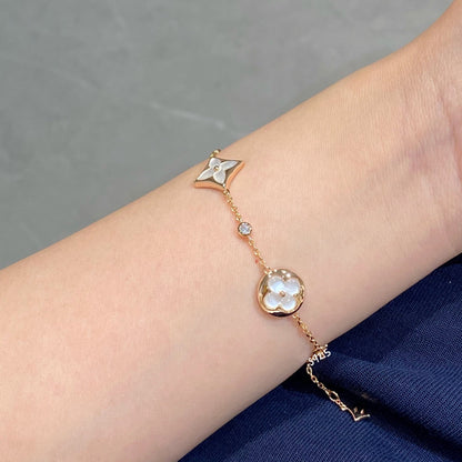 [Lumi Jewellery]STAR AND SUN 4 MOTIF WHITE MOP PINK GOLD BRACELET