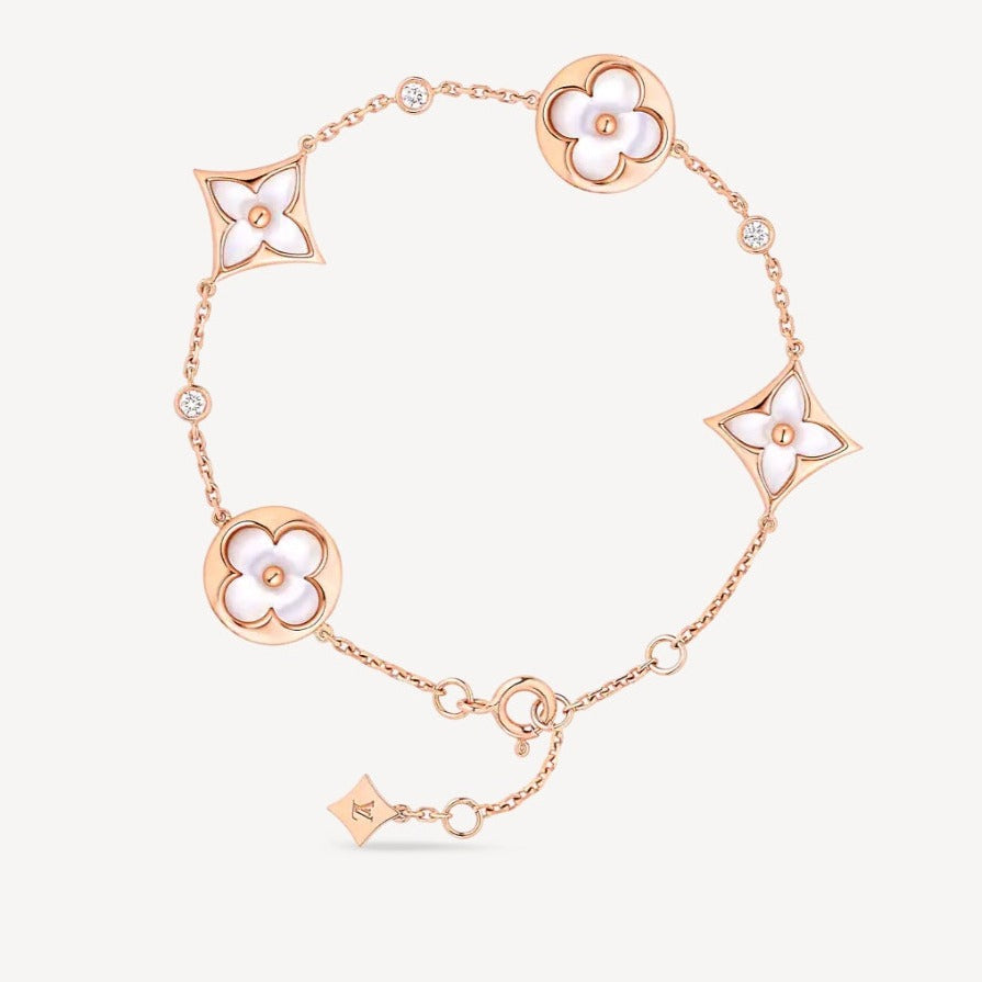 [Lumi Jewellery]STAR AND SUN 4 MOTIF WHITE MOP PINK GOLD BRACELET