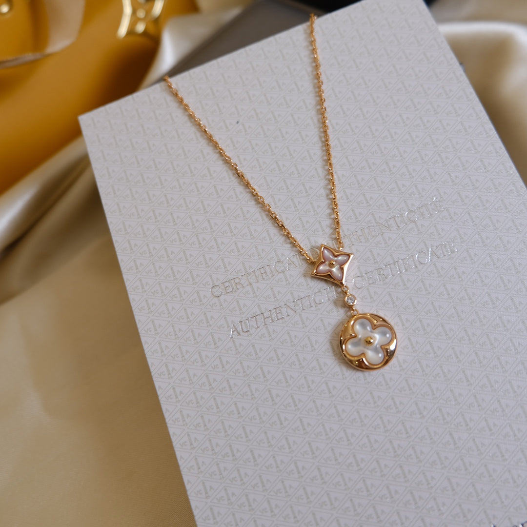 [Lumi Jewellery]STAR AND SUN WHITE MOP 2 MOTIF PINK GOLD NECKLACE