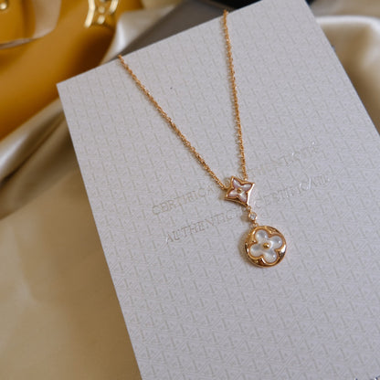 [Lumi Jewellery]STAR AND SUN WHITE MOP 2 MOTIF PINK GOLD NECKLACE