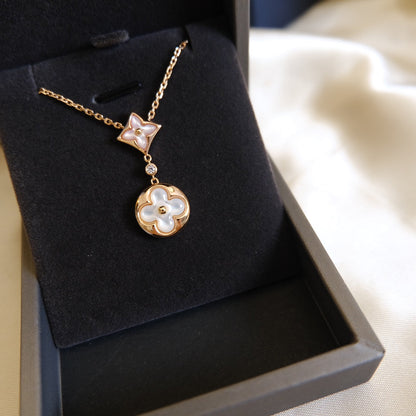 [Lumi Jewellery]STAR AND SUN WHITE MOP 2 MOTIF PINK GOLD NECKLACE